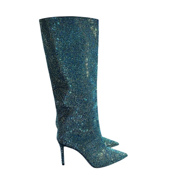 I.N.C. International Concepts Havannah Knee High Boots Green Bling Size 9.5 - Picture 4 of 9